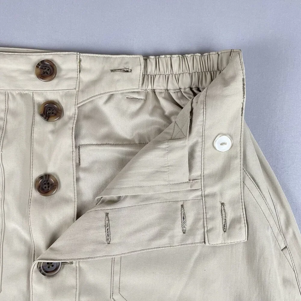 TravelSmith Button Front Skirt A-Line Midi Women’s 4 Khaki Basic Preppy Gorpcore